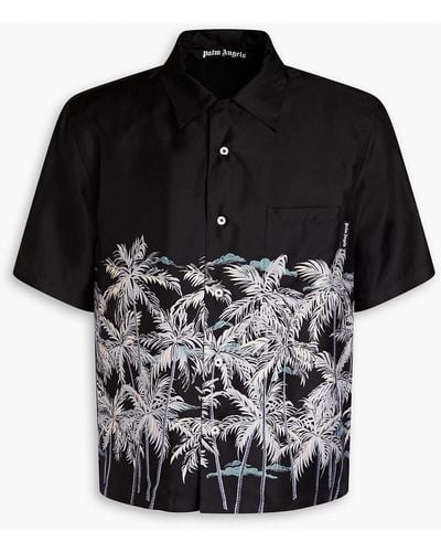 Palm Angels Bedrucktes hemd aus seiden-twill - Schwarz