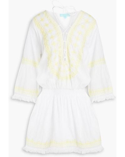 Melissa Odabash Martina Embroidered Cotton And Linen-blend Mini Dress - White