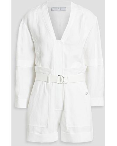 IRO Matea Belted Linen-blend Playsuit - White