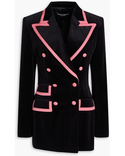 Dolce & Gabbana Double-breasted Cotton And Silk-blend Velvet Blazer - Black