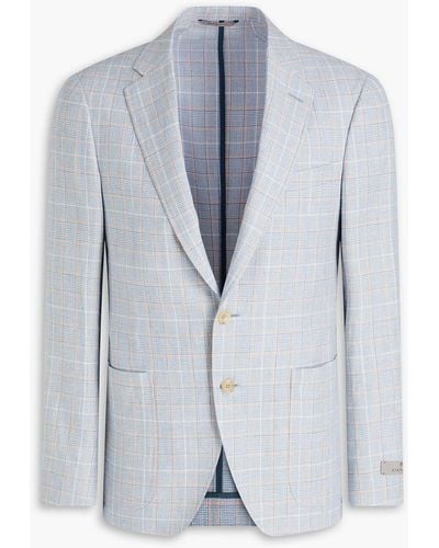 Canali Checked Wool, Linen And Cotton-blend Blazer - Blue