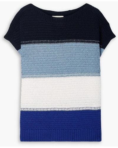 Lafayette 148 New York Oversized Striped Cotton And Silk-blend Sweater - Blue