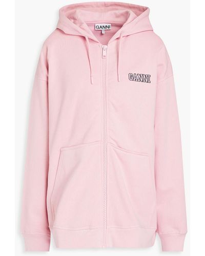 Ganni Cotton-blend Fleece Hooded Jacket - Pink
