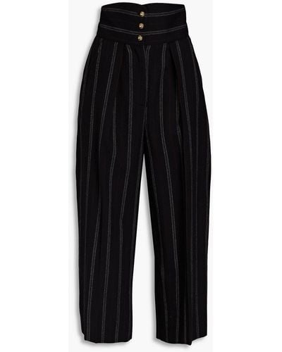 Etro Cropped Striped Wool-blend Flannel Wide-leg Trousers - Black