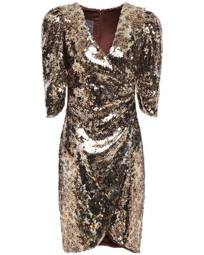 Monique Lhuillier Wrap-effect Sequined Mesh Mini Dress - Metallic