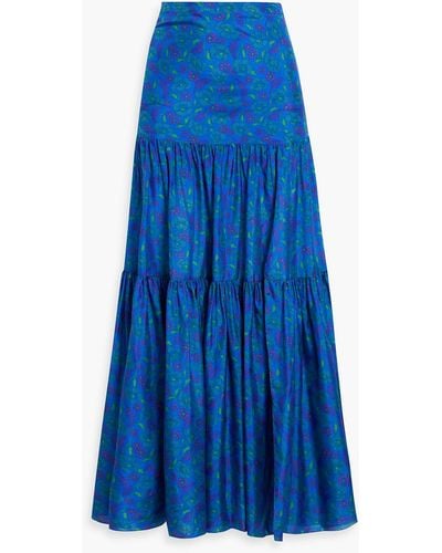 Veronica Beard Serence Floral-print Silk Crepe De Chine Maxi Skirt - Blue