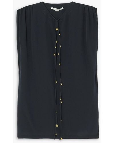 Stella McCartney Bead-embellished Gathered Silk Crepe De Chine Top - Black
