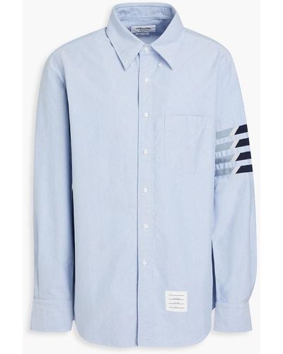 Thom Browne Striped Silk And Cotton-blend Oxford Shirt - Blue