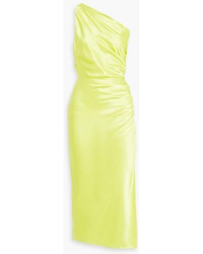 Michelle Mason One-shoulder Ruched Silk-satin Midi Dress - Yellow