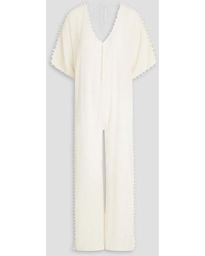 Caravana Pompom-embellished Cotton-gauze Jumpsuit - White