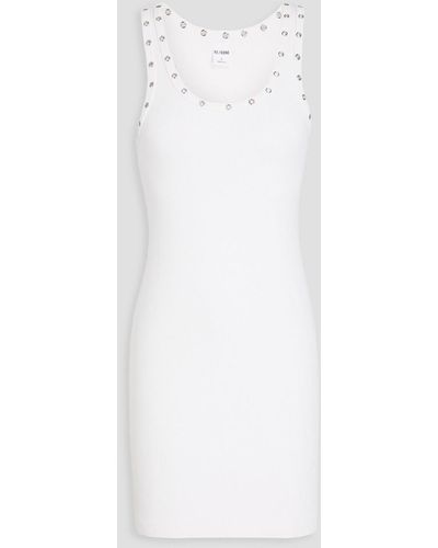 RE/DONE Eyelet-embellished Ribbed Stretch Cotton-jersey Mini Dress - White