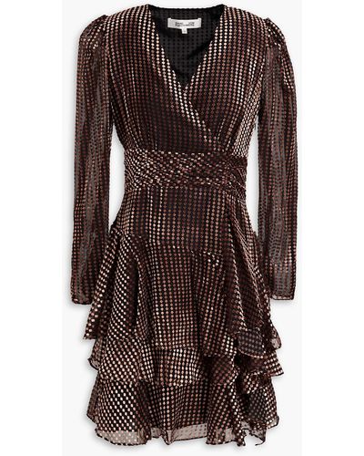 Diane von Furstenberg peggy Layered Ruched Devoré-velvet Mini Dress - Brown