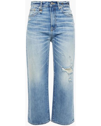 R13 Camille hoch sitzende cropped jeans mit geradem bein in distressed-optik - Blau