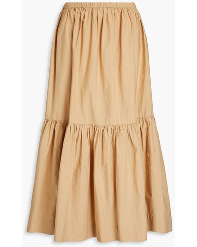 Ganni Cotton-poplin Midi Skirt - Natural