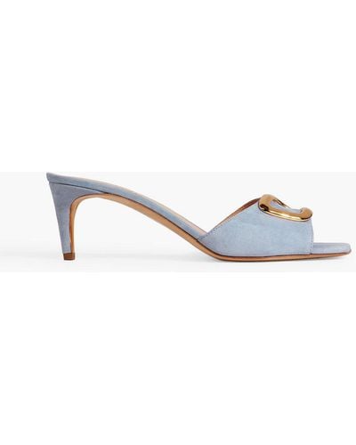 Rupert Sanderson Cornelia Buckle-embellished Suede Mules - Blue