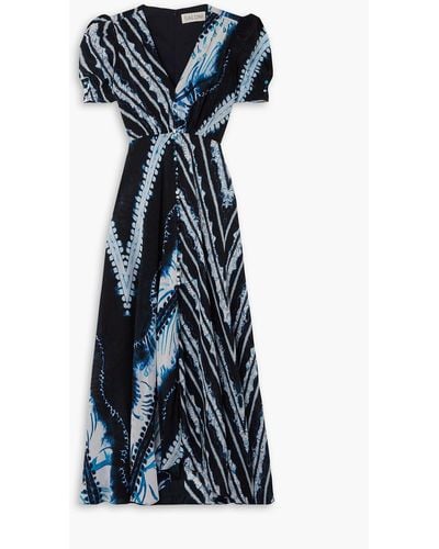 Saloni Lea Printed Silk Crepe De Chine Midi Dress - Blue