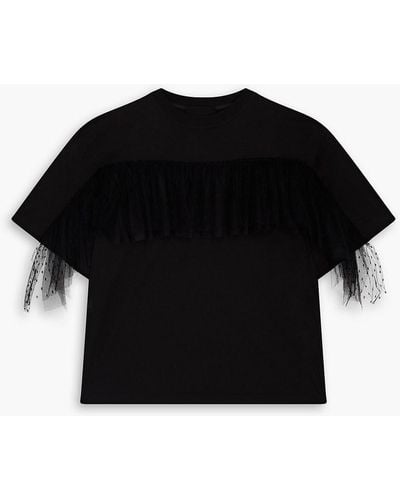 RED Valentino Ruffled Point D'esprit-paneled Cotton-jersey T-shirt - Black