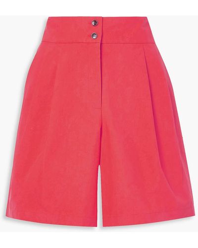 Lafayette 148 New York Leroy Pleated Cotton-poplin Shorts - Red