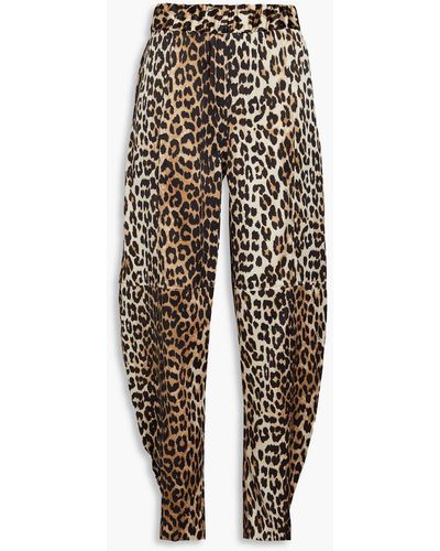 Ganni Leopard-print Stretch-silk Satin Tapered Trousers - Multicolour