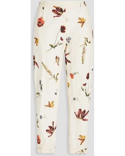 Gentry Portofino Cropped Floral-print Cotton Tapered Trousers - Natural