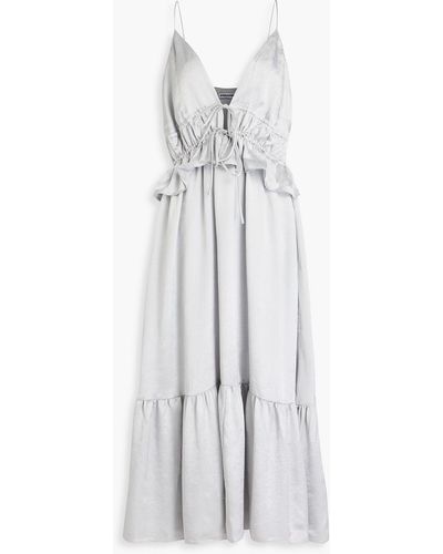 Solid & Striped Ruffled Crinkled-satin Midi Dress - White