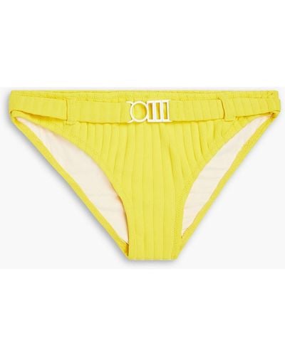 Solid & Striped Belted Ribbed Low-rise Bikini Briefs - Yellow