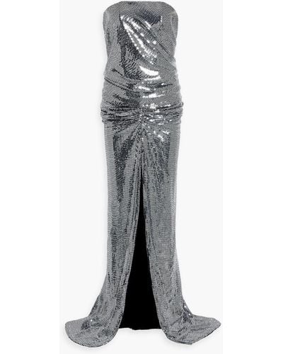 Rhea Costa Strapless Draped Sequined Jersey Gown - Grey