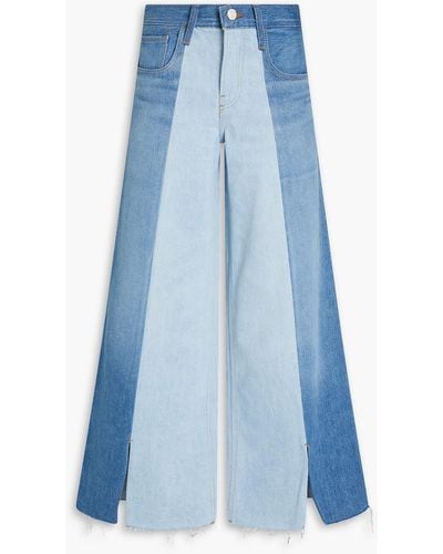 FRAME Split Seam Two-tone High-rise Wide-leg Jeans - Blue