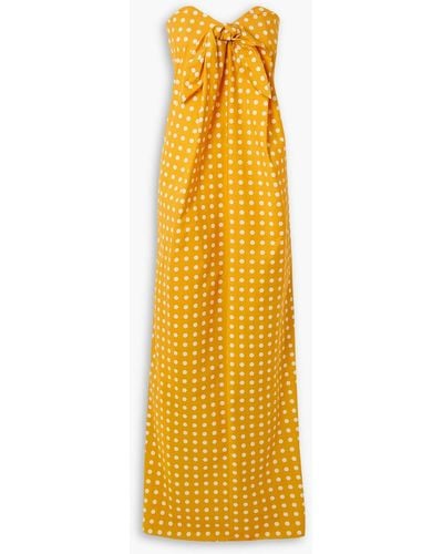 Caroline Constas Kaia trägerloses maxikleid aus popeline aus einer baumwollmischung mit polka-dots und knoten - Gelb