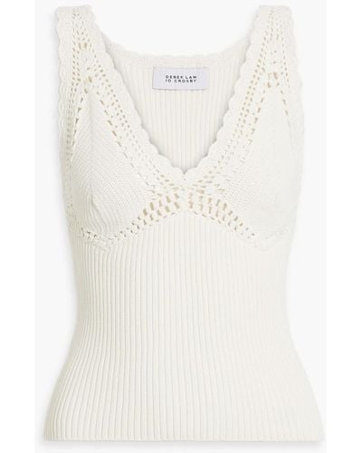 10 Crosby Derek Lam Sia Crochet-trimmed Ribbed Cotton-blend Top - White