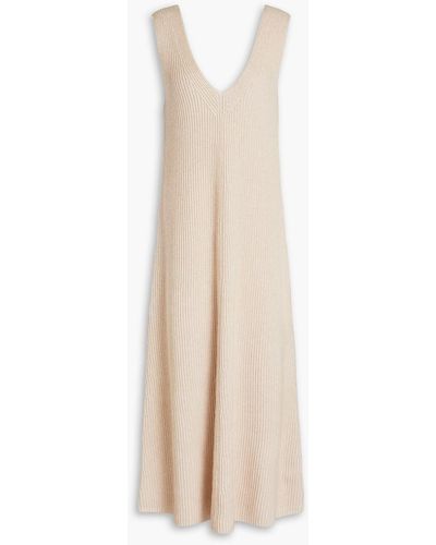 JOSEPH Luxe Ribbed Cotton, Wool And Cashmere-blend Midi Dress - White