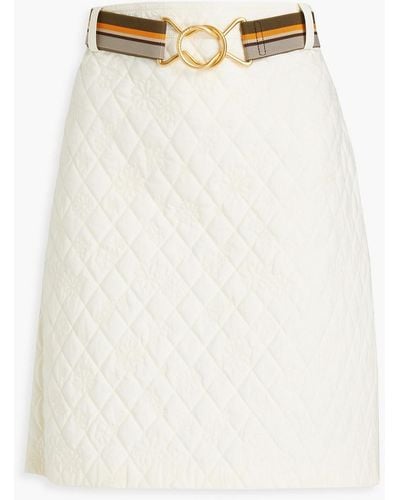 Tory Burch Belted Quilted Cotton Mini Skirt - White