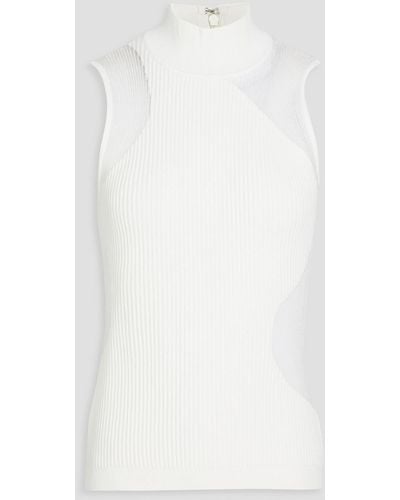 Hervé Léger Ribbed Intarsia-knit Turtleneck Top - White