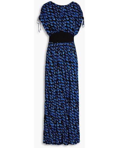 Diane von Furstenberg Andra Printed Stretch-mesh Wide-leg Jumpsuit - Blue