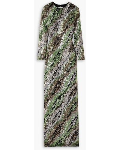 Halpern Open-back Sequined Tulle Maxi Dress - Green