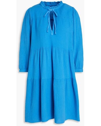 Honorine Giselle Tiered Crinkled Cotton-gauze Mini Dress - Blue