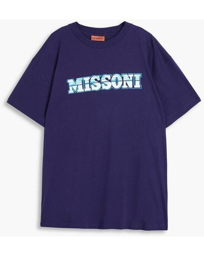 Missoni Appliquéd Logo-print Cotton-jersey T-shirt - Blue