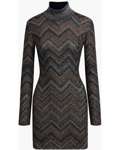 Missoni Sequin-embellished Crochet-knit Turtleneck Mini Dress - Black