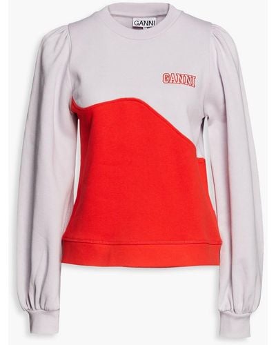Ganni Zweifarbiges sweatshirt aus biobaumwollfleece mit stickereien - Rot