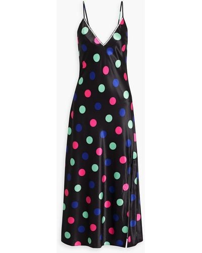 Olivia Rubin Veronica slip dress in midilänge aus satin mit polka-dots und verzierung - Blau