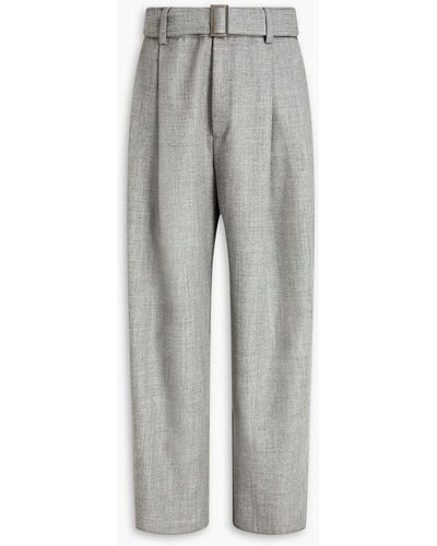 Emporio Armani Belted Wool-twill Trousers - Grey