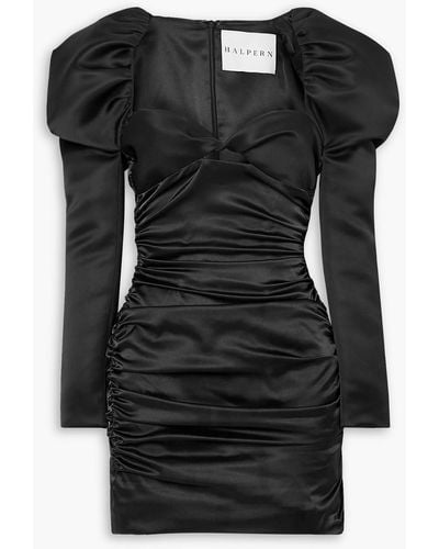 Halpern Cutout Ruched Satin Mini Dress - Black