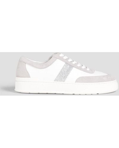 Stuart Weitzman Skater Glittered Leather And Suede Trainers - White