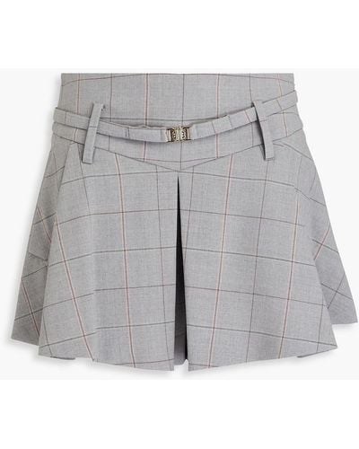 Maje Belted Checked Wool-blend Twill Shorts - Grey