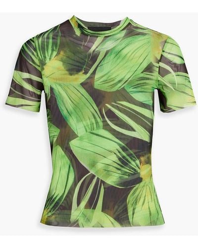 Louisa Ballou Printed Stretch-mesh T-shirt - Green