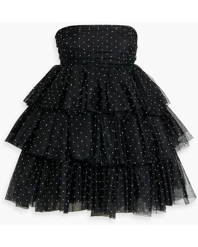 ROTATE BIRGER CHRISTENSEN Strapless Tiered Crystal-embellished Tulle Mini Dress - Black