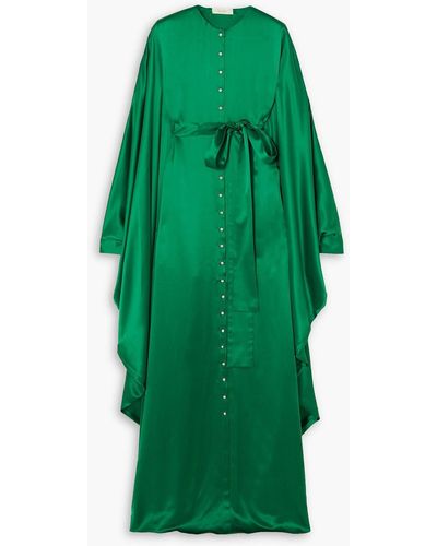 SemSem Belted Button-embellished Silk Kaftan - Green