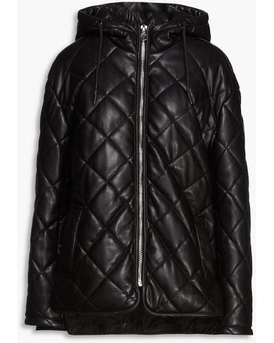 Jakke Becky Quilted Faux Leather Hooded Jacket - Black