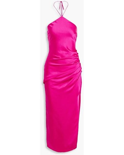 Jonathan Simkhai Ruched Satin Halterneck Maxi Dress - Pink