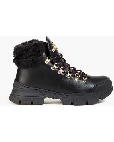 Love Moschino Shearling-trimmed Leather Ankle Boots - Black